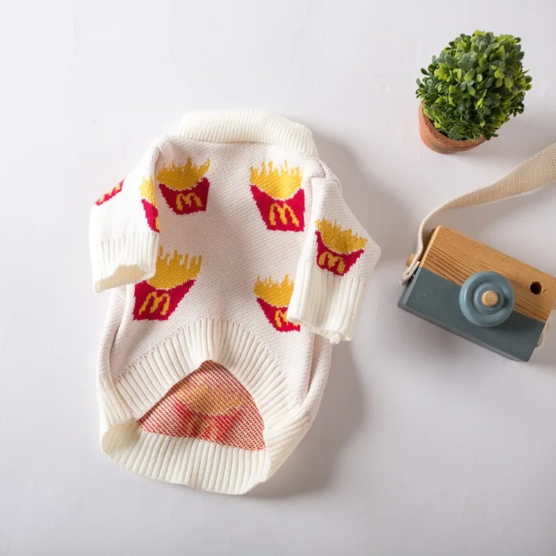 Pet Dog Autumn Winter Warm Clothes Cute French Fries Printed Soft Cotton Sweater for Pet  Small Medium Dogs Pet Clothing Supplie