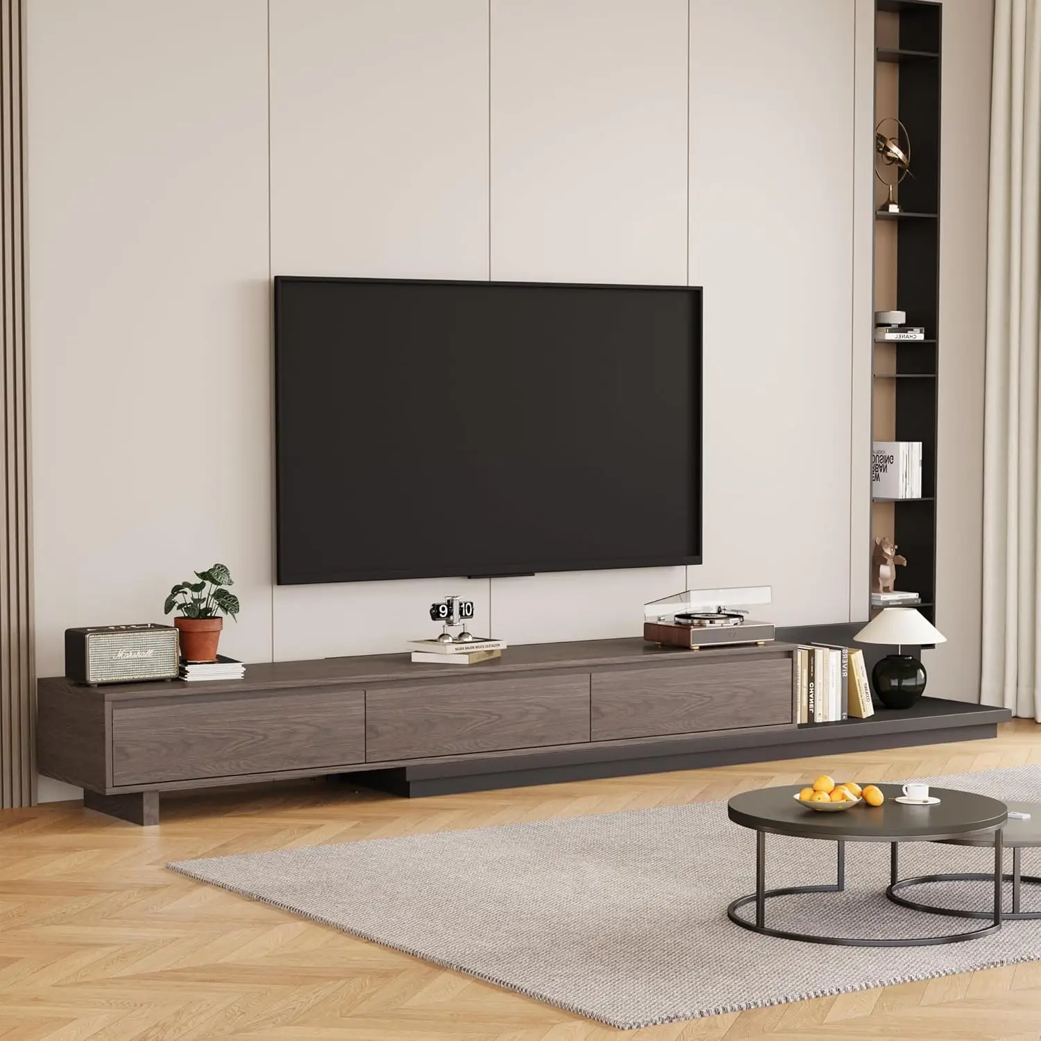 

Mid-Century Modern Extendable TV Cabinet with 3 Drawers,Entertainment Center Adjustable from 78.7" to 130",TV Stand for Living R