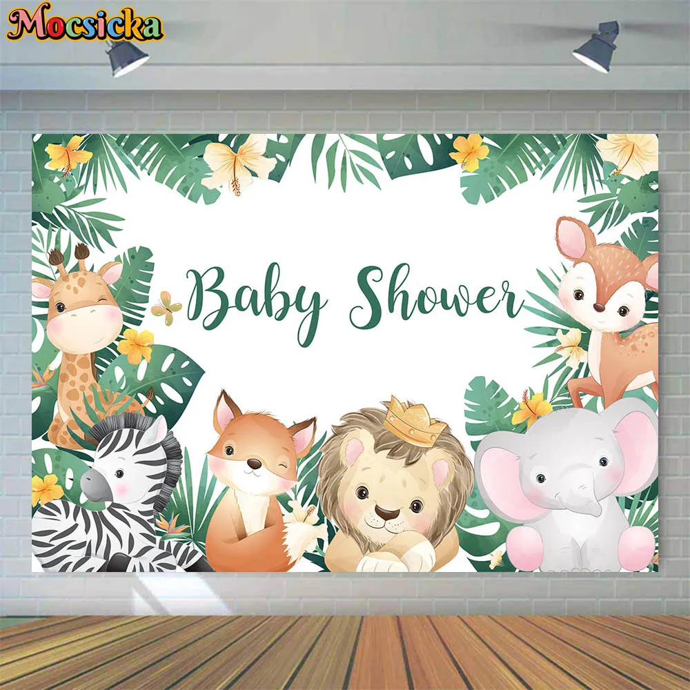 Mocsicka Baby Shower Backdrop Jungle Forest Wild One Child Safari 1st Birthday Party Background Studio Photo Shoot Custom Banner