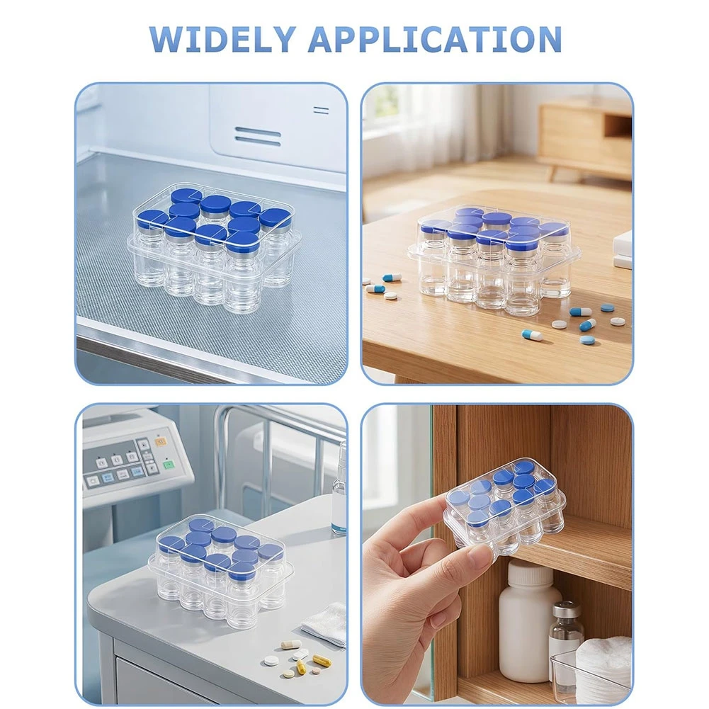 B92B-10-Pack 3Ml Vial Storage Case, Holds Up To 100 3Ml Vials With Ten 10-Slot Trays For 1-3 ML Peptide Vials, Stackable