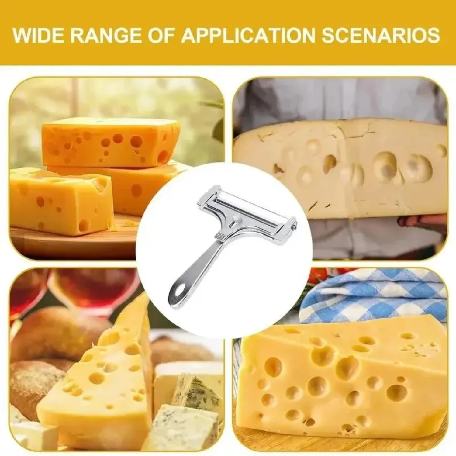 Rebanador de queso de acero inoxidable, cortador de mantequilla de espesor ajustable, herramientas de cocina suaves y semiduro, aparatos para Cheddar, rallador