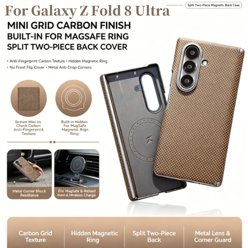 High-end Business Kevlar Texture For Magsafe Slim Phone Case For Samsung Galaxy Z Fold 8 Ultra 7 Full Wrap Hinge Protect Cover