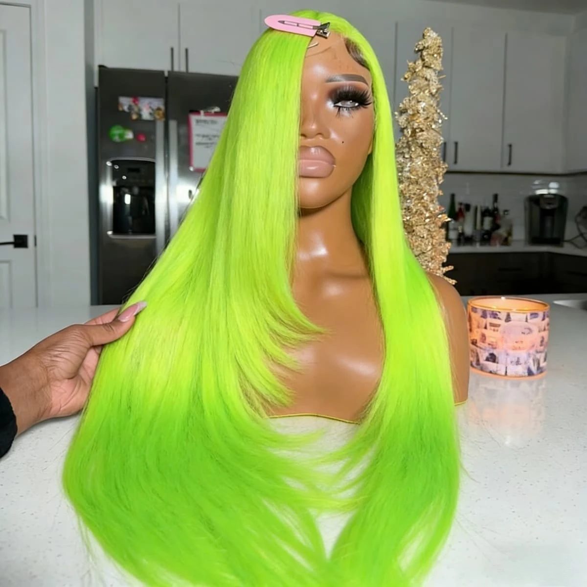 

Флуоресцентные зеленые синтетические парики с фронтальной шнуровкой 13x4 HD, прямые парики с фронтальной шнуровкой для повседневного использования, на Рождество, вечеринки и косплей