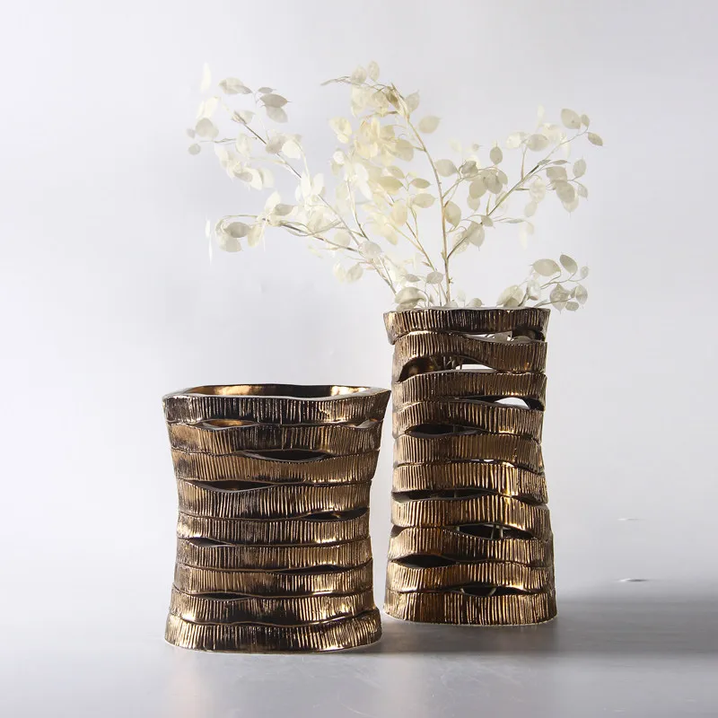 Light luxury creative hollow colorful ceramic flower ornament model house vase soft decoration