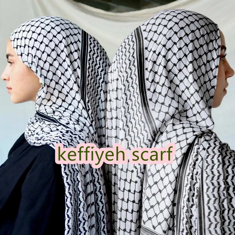 2024 New Print Keffiyeh Scarf Long Chiffon Printed Palestine Keffiyeh Scarf Hijab Muslim Women's Shawl 185*70cm