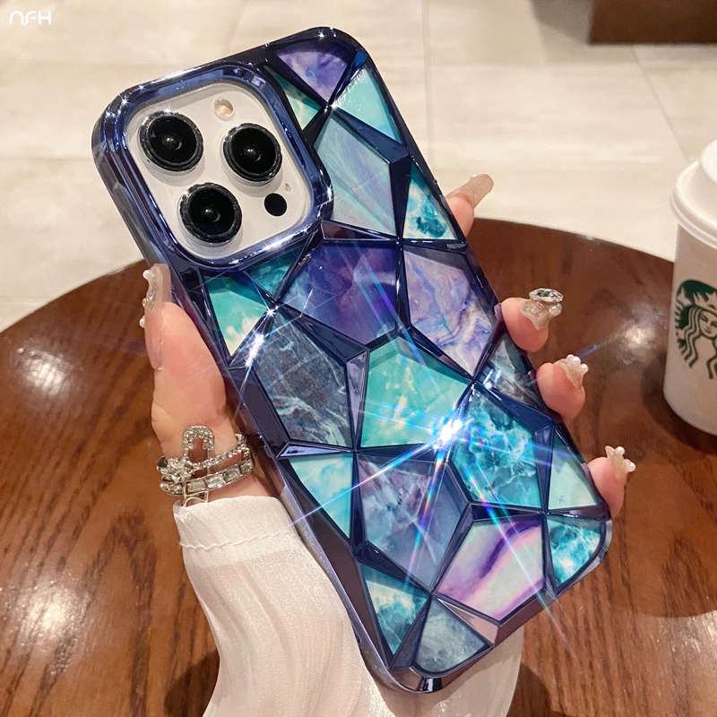 For iPhone 15 Pro Max Luxury Plating Silicone Frame Marble Phone Case For iPhone 11 12 13 14 15 16 Plus Soft Protective Cover