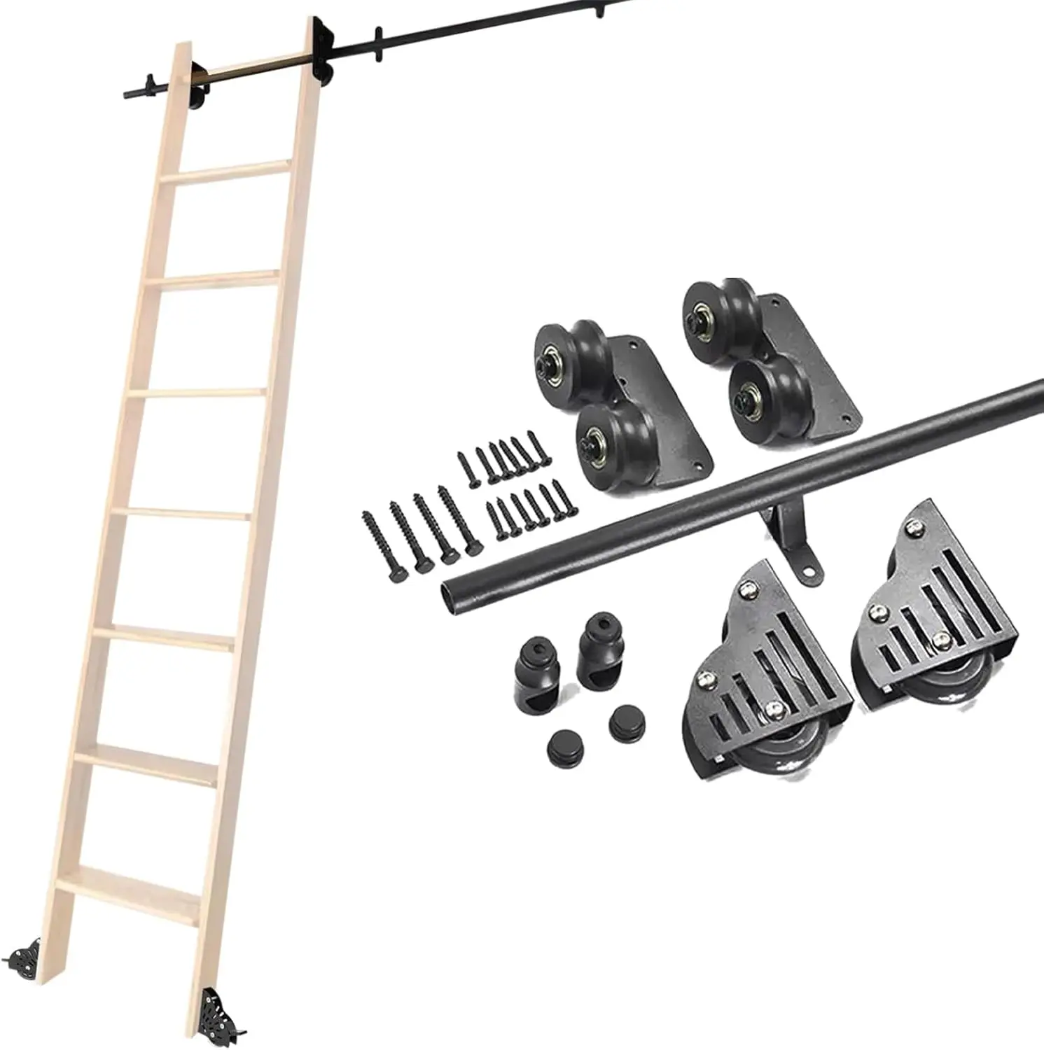 Sliding Ladder Hardware Kit (No Ladder), 3.3Ft-24Ft Round Tube Mobile Ladder Track For Home/Office/Kitchen/Wine Cooler, With