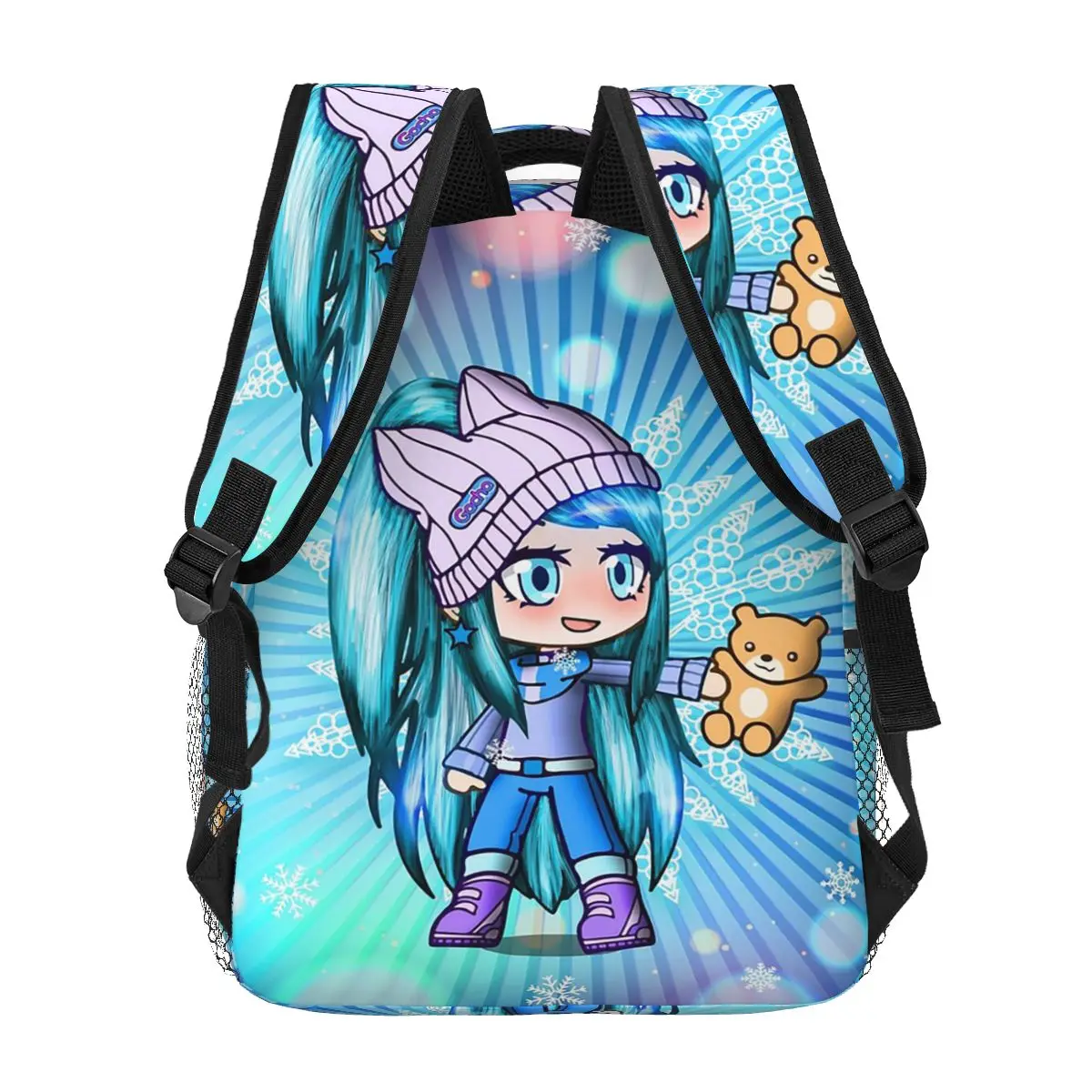 حقيبة ظهر شتوية من Gacha Life مع تيدي بير، حقيبة ظهر ذات سعة كبيرة للأولاد والبنات، حقيبة كتب مدرسية، حقائب كتف للرجال والنساء