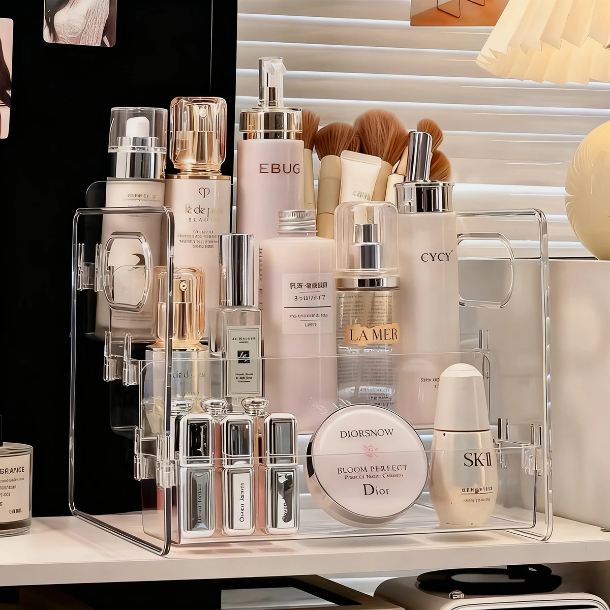 Caixa de Armazenamento Cosmético Transparente e Portátil HOMEFISH, Grande Capacidade para Cuidados com a Pele e Perfumes