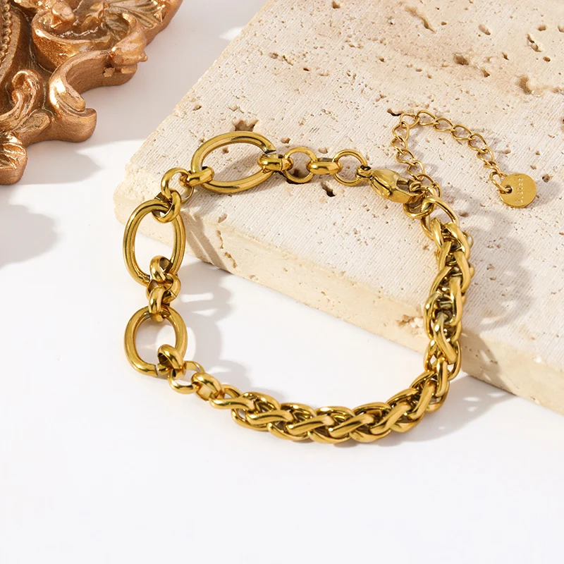 EILIECK 316L Edelstahl Goldfarben Asymmetrisches Kettenhalsketten-Armband-Set für Damen Modischer Wasserdichter Schmuck Damengeschenk – Detail 14