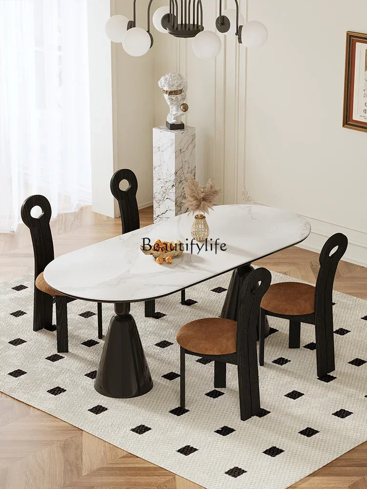 

FG44French Retro Stone Plate Dining Table Rectangular Cream Style Home Paint Dining Table