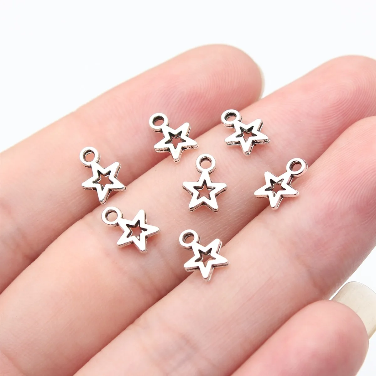80pcs 8.5x6.2mm(0.33x0.24inch) Antique Silver Color Star Charms Pendants DIY Jewelry Making Accessories
