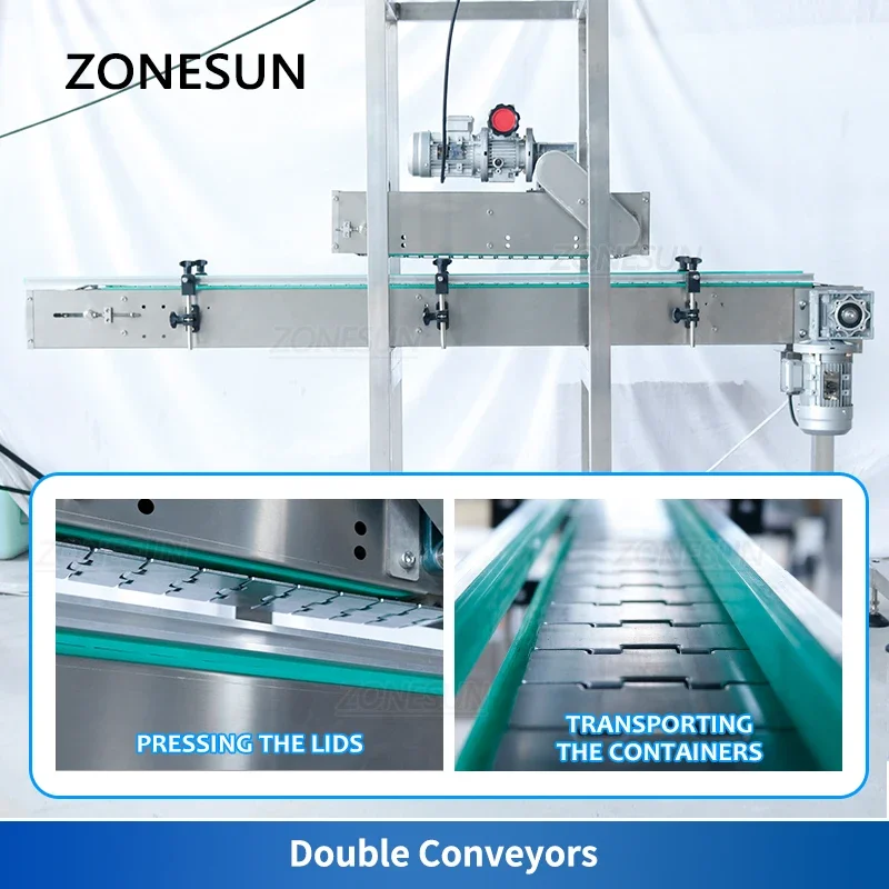 ZONESUN Automatic Capping Machine Conveyor Can Wine Cork Sealing Tea Caddy Jar Bottle Lids Pressing Machine ZS-XG21