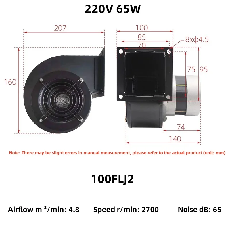 100 flj2 scarico quadrato 220V 65W motore in rame isolamento ad alta temperatura forno ventola di raffreddamento ventilatore centrifugo ventilatore