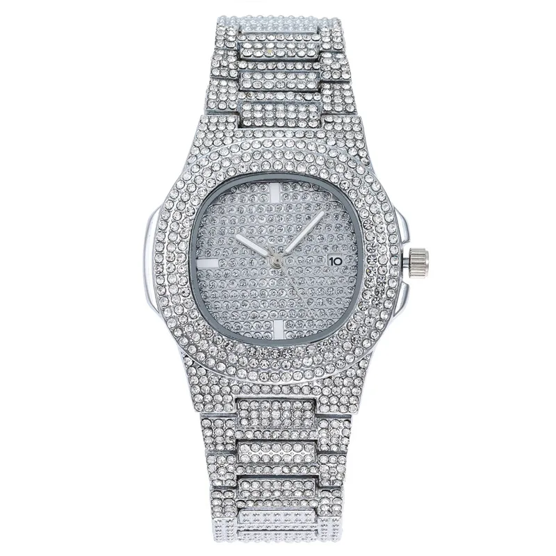 Luxo Diamond Watch para homens e mulheres, Hip Hop, Iced Out, relógios de pulso de quartzo, Data, Top Brand, Moda, Drop Shipping