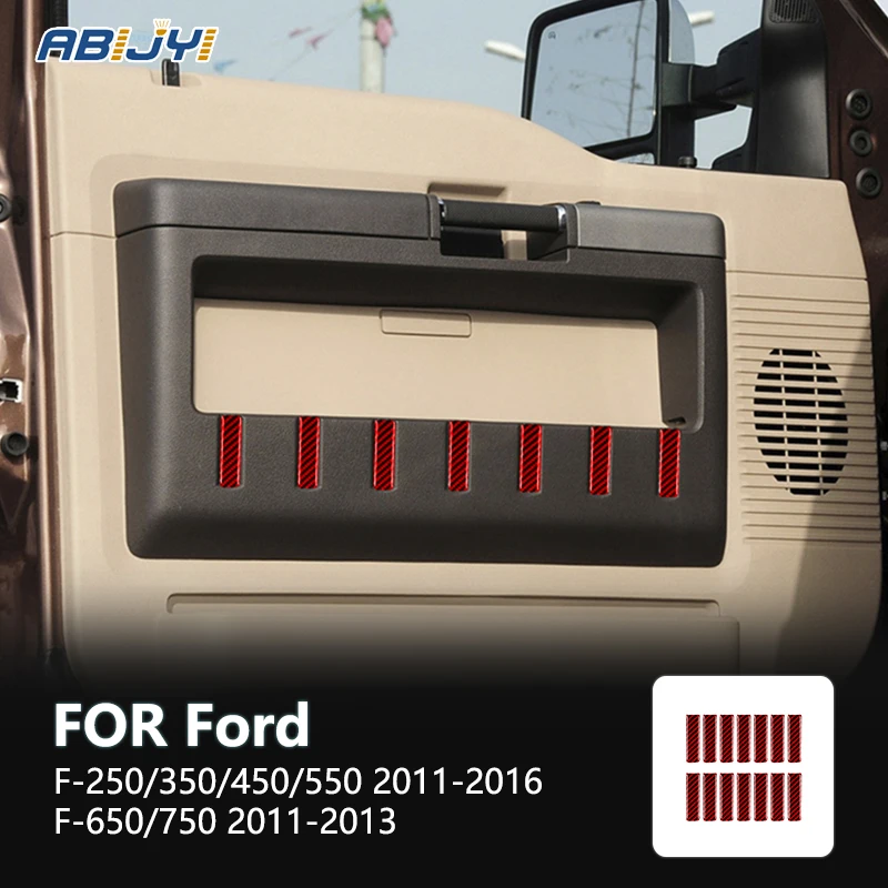 

For Ford F-250 350 450 550 2011-2016 F-650 750 2011-2013 Carbon Fiber Interior Front Door Panels Red Sticker Decal