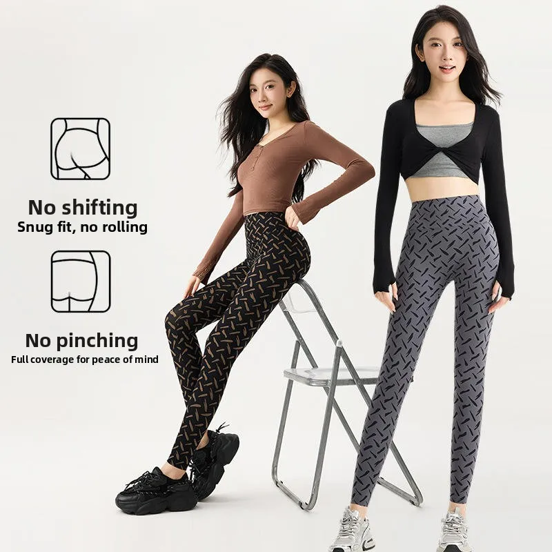 

High Waist Print arkskin Tight Pants Running Yoga Fitn Boting Pants Spring Autumn Outerwear New Model Pants