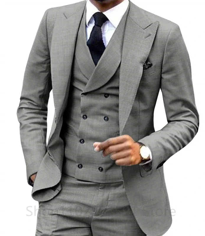 3 Piece Men Wedding Suit Prom Dress Jacket+Pants+Vest Business Men Suit Set Slim Fit Groom Tuxedo Male Blazer British Style