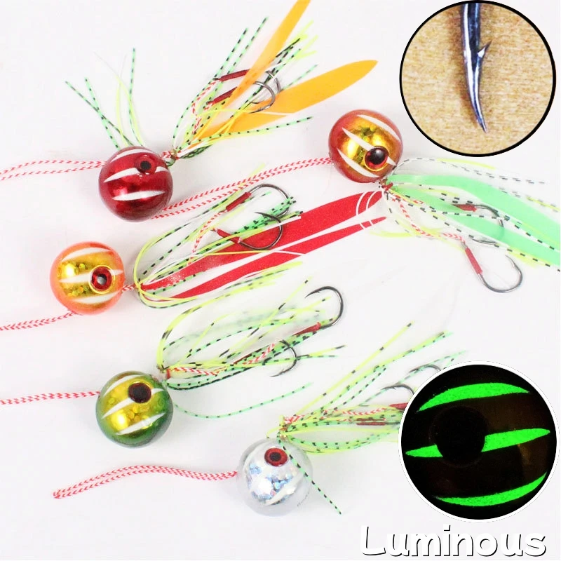 

Luminous Lead Head 3D Eyes Fishing Lures Metal Sliding Squid Jigs Saltwater Fishing Lures Shrimp Rubber Skirt Hard Fishing Baits