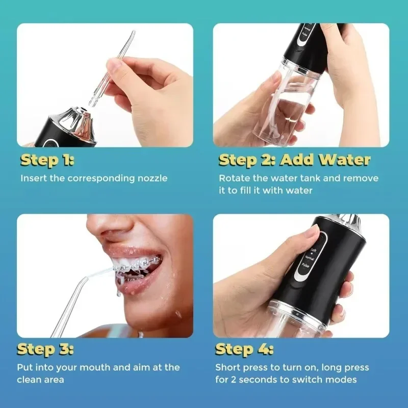 Portable Water Dental Flosser Oral Irrigator 4 Jet Tip 220ml 3 Modes Teeth Cleaner USB Rechargeable Water Jet Floss Tooth Pick image 5