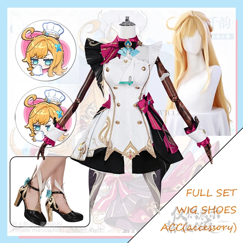 Hot Game Genshin Impact Cosplay Escoffier Costume Anime Chef's Dress Cute Shoes Lolita Wig Props Women Party Full Set Customized
