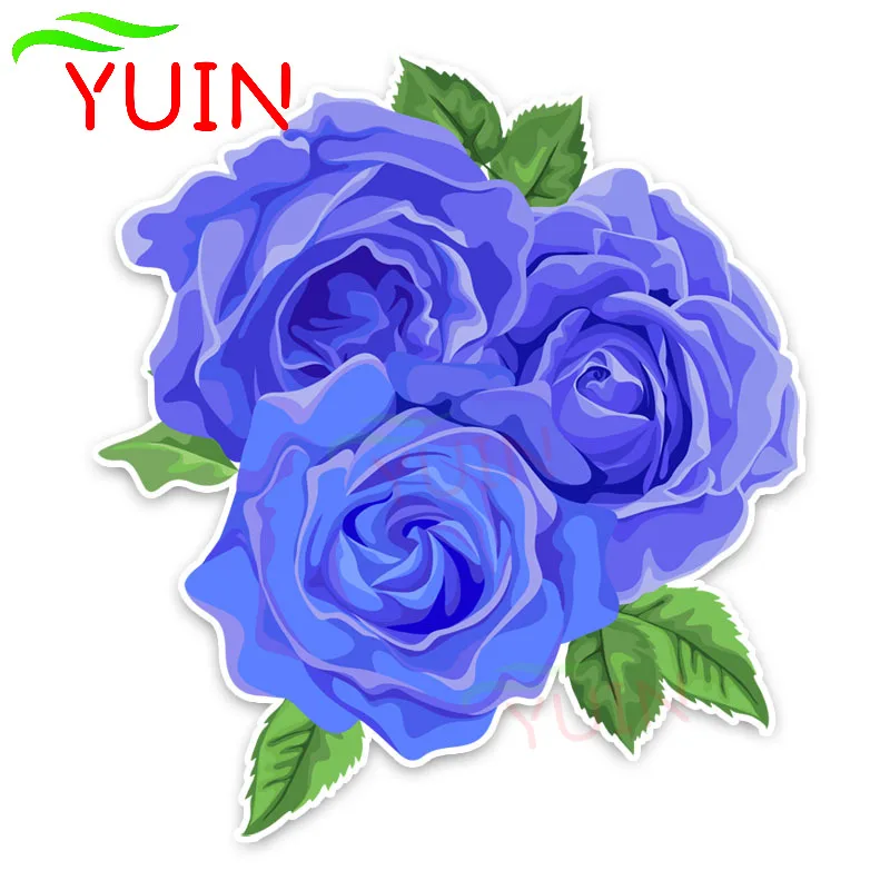 Beautiful Roses Flowers Blue Colored Car Sticker Personalized PVC Decoration Accessories High Quality Waterproof Decal 14*12cm