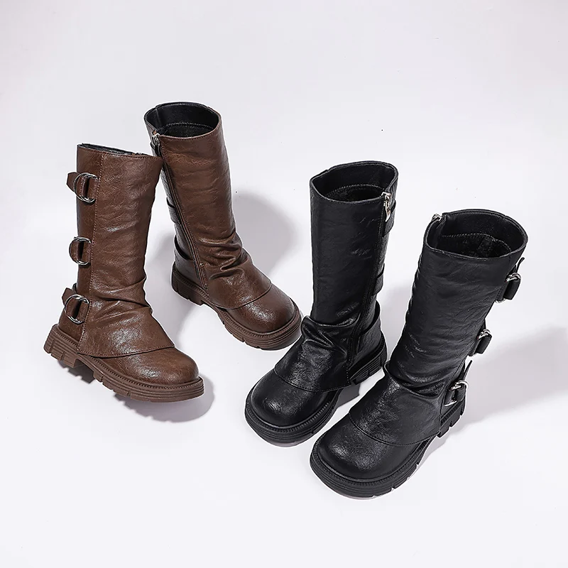 

Children's Boots for Girls New Classic Princess Fashion Catwalk Leather Boots Causal Kids School High Boots for School Versatile