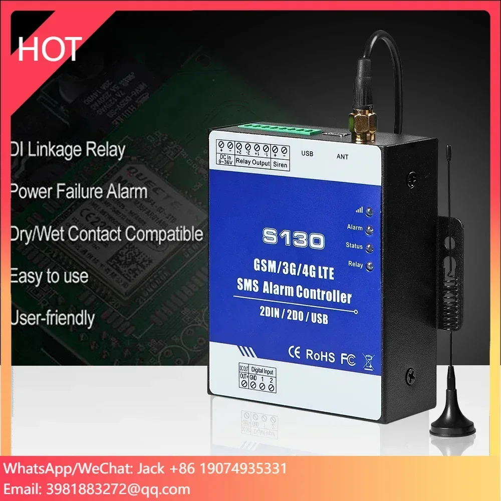 

Support Android IOS APP S130 2G Cellular 4G GSM Relay Switch 2 Relay Outputs 2 Digital Inputs SMS Alarm Controller