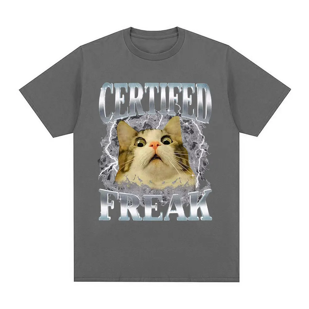 Cursed Certified Freak Funny Cat Meme T Shirt Men's Women Fashion Vintage Short Sleeve T-shirts Casual Cotton Oversized T Shirts