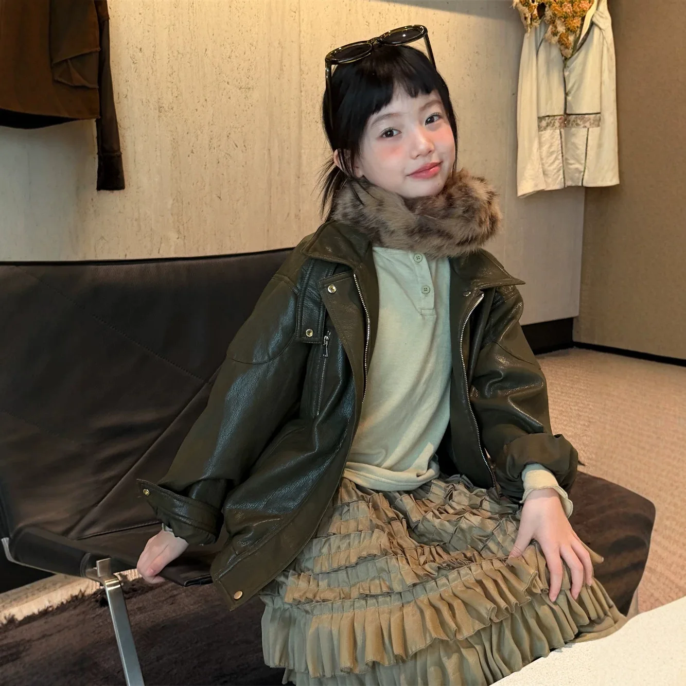 Children's Clothing 2026 Autumn Korean Version Leather Jacket, Children's Retro Motorcycle Style Lapel Zipper Jacket Top