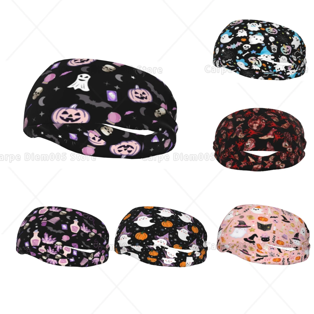 

Horror Bat Halloween Ghost Sweatbands Yoga Running Sports Hairband Workout Headband Turban for Women Men Running Gym Hiking