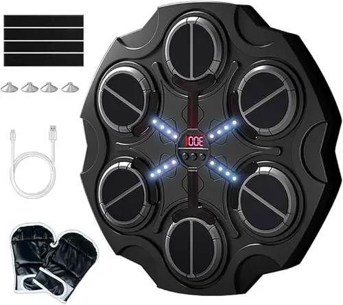 Máquina de boxeo musical con Bluetooth, máquina de entrenamiento de boxeo con guantes, soporte de pared de boxeo de velocidad ajustable para niños, adultos, oficina y hogar