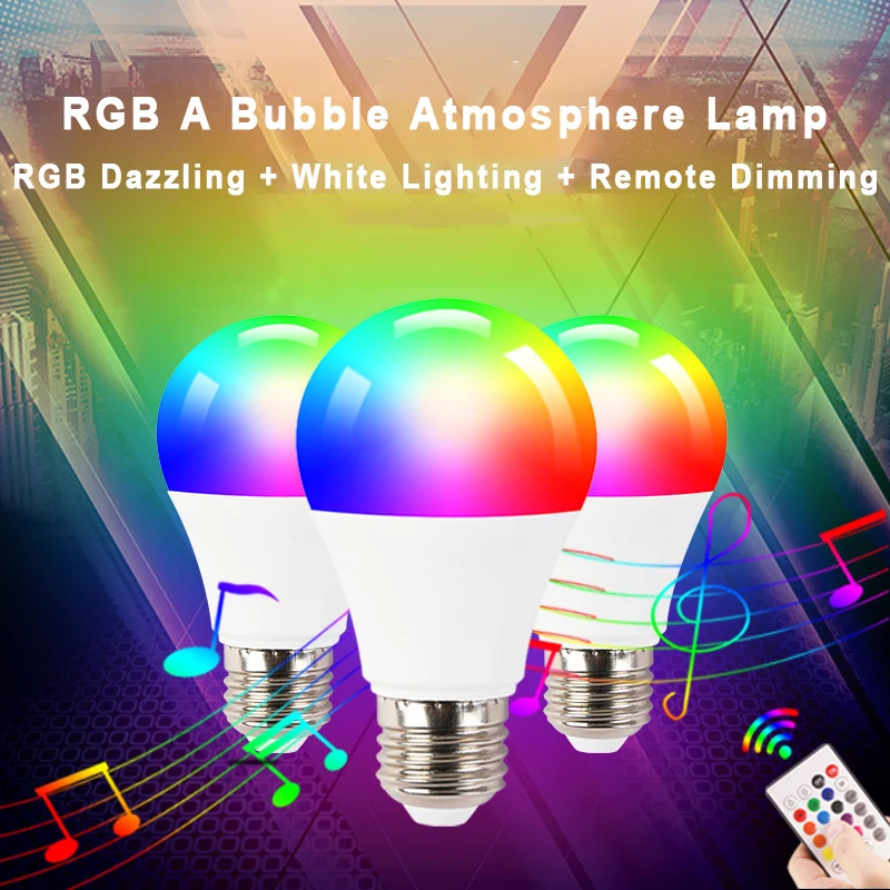 Dimmable RGB LED Bulb Lights, controle remoto infravermelho, inteligente, colorido, ambiente, luz para KTV, bar, casa, Natal, 5W, 7W, 9W, 15W