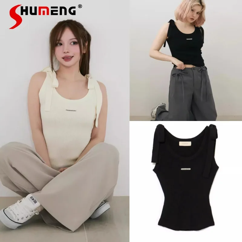 

New Japanese Style Women's Clothing Sweet Cute Bow Strap Waist Slim Fit Soft Girl Slings Suspender Top Pullover Kawaii Camisoles