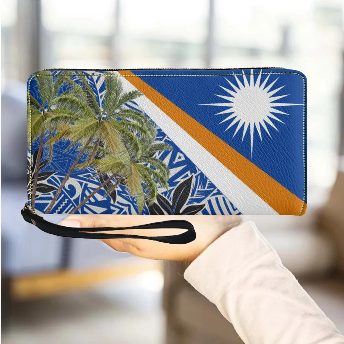 

Blue Marshall Island Kwajalein Flag with Coconut Tree Wallets Women 2023 Luxury Casual Ladies Purse cartera de cuero para mujer