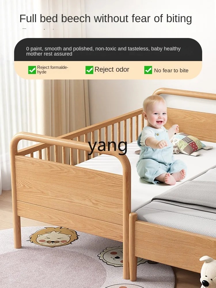 CX-cama de empalme para niños, barandilla de altura ensanchada, cama individual de madera maciza, cama para bebés