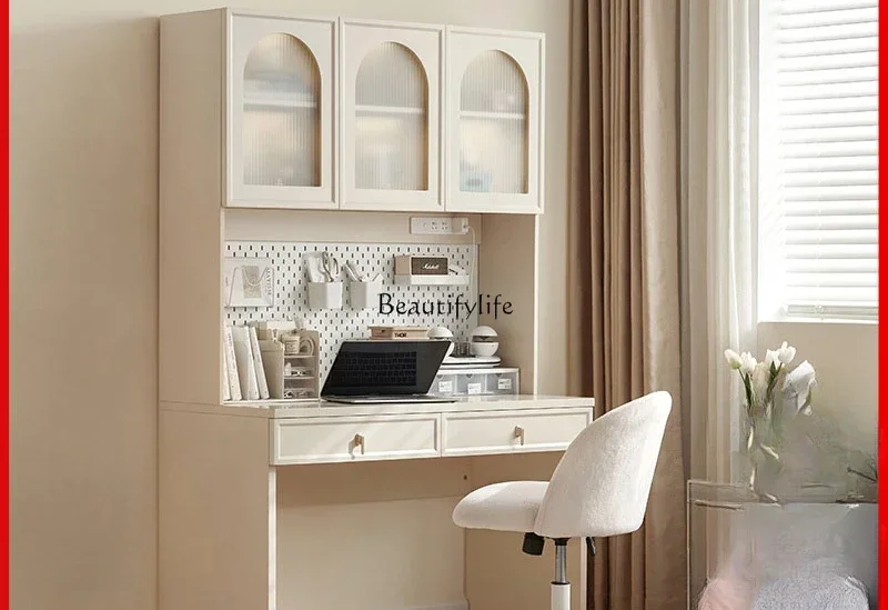 

French Cream Style Bookcase Integrated Corner Writing Learning Computer Desk