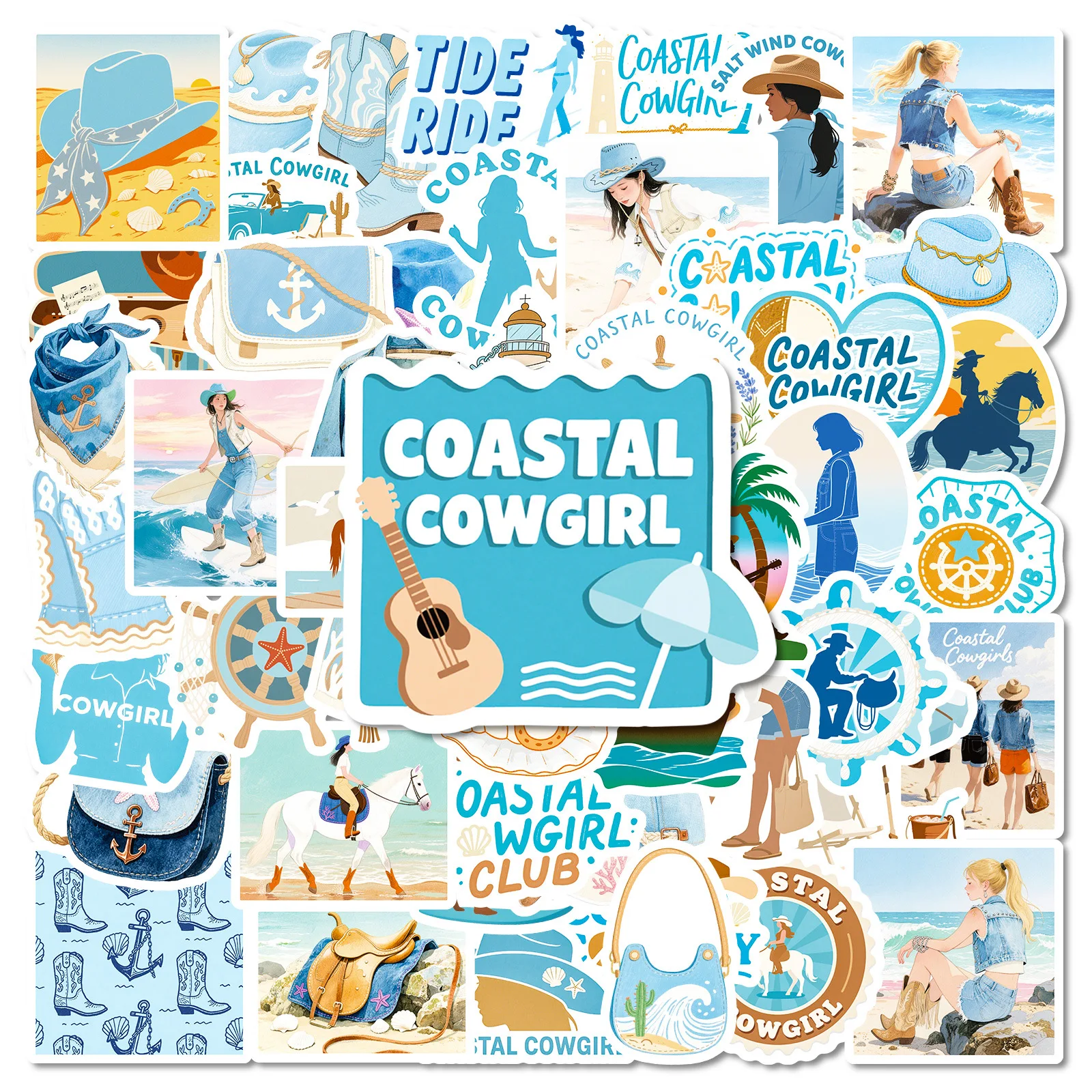 56 قطعة ملصقات نمط الشاطئ الكرتونية الإبداع الأزرق الكتابة على الجدران الديكور DIY بها بنفسك دفتر حقيبة الغيتار سكيت ألعاب الهاتف الشارات