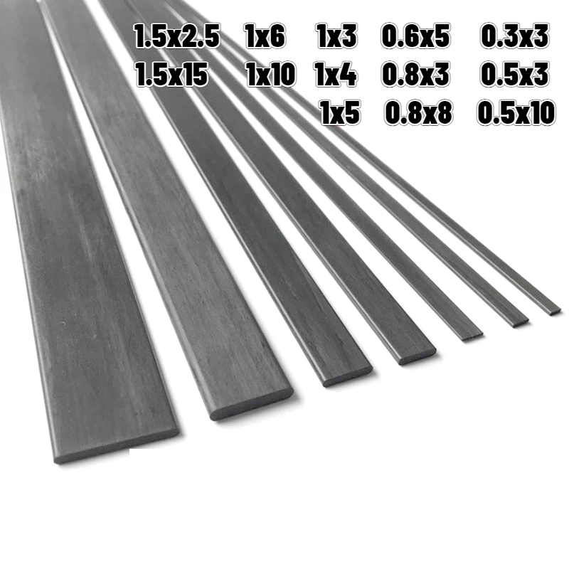 Feuille de Fiber de carbone, longueur 500mm d'épaisseur * largeur 0.3*3/0.5*3/0.5*10/0.6*5/0.8*3/0.8*8/1*3/1*4/1*5/1*6/1*10/1.5*2.5/1.5*15mm, 10 pièces