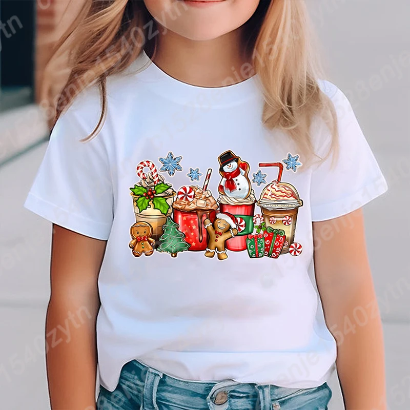 Christmas Beverage Graphic T-Shirts Children Boys Girls Soft Clothing Summer Short Sleeve Tee Shirts Round Neck Hot Selling Tees