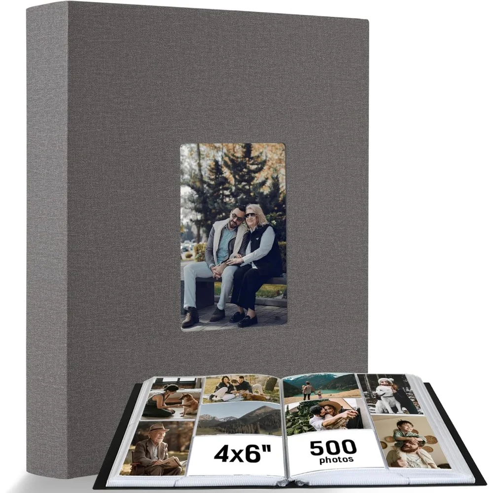 

Photo Album 4x6 500 Pockets 1pc, Large Capacity Picture Book for Photos with Front Window, Leather Cover Photo Album Book for Fa