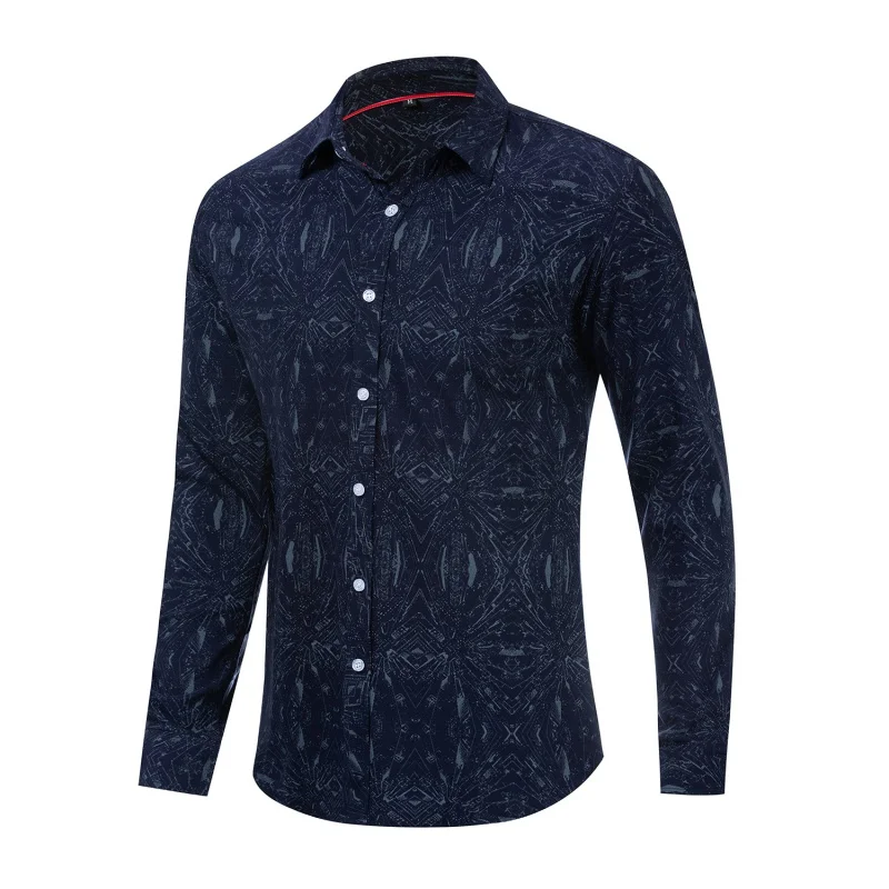 Men's Spring and Summer New Cotton Long-Sleeved Shirt Casual Printed Shirt187