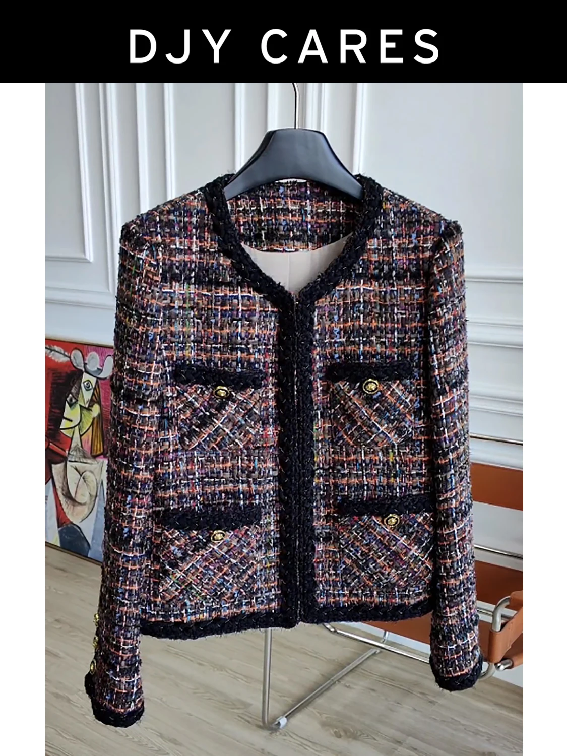 

New Luxury two-color plaid woven woolen coat with coarse fabric, top