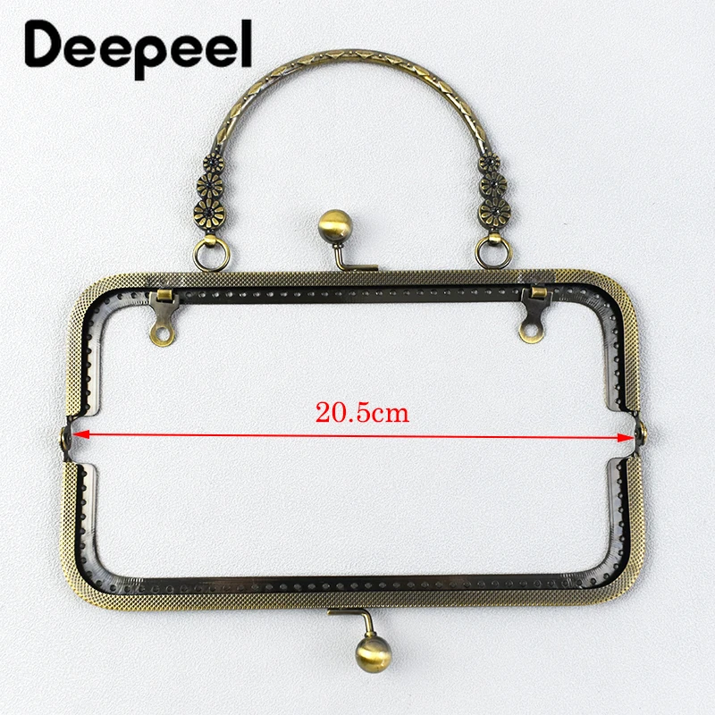 1Pc Deepeel 20.5cm Embossed Metal Purse Frame Bags Handle Kiss Clasp Women\'s Handbag Sewing Brackets DIY Bag Handles Accessories