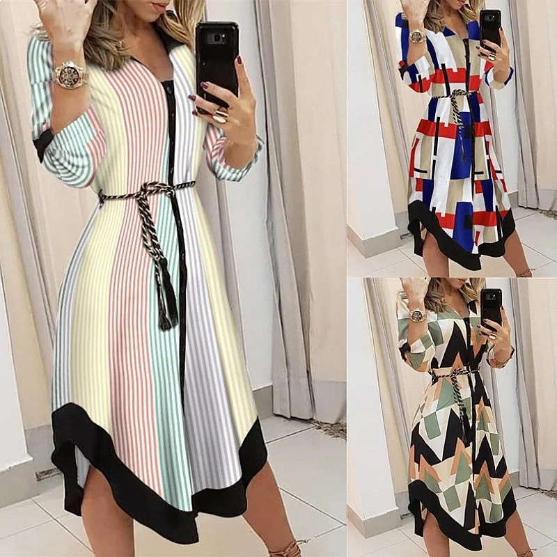 

Elegant Printed Blouse Tunic Top Long Sleeve Tie Front Spring Summer Blouses Tops