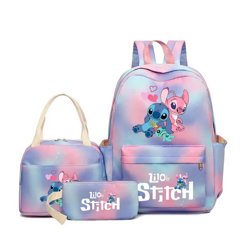 3Pcs Stitch Large Capacity Backpack With Lunch Bag And Pencil Case, Cartoon Anime Schoolbag, Kids Girl Travel Commute Knapsack