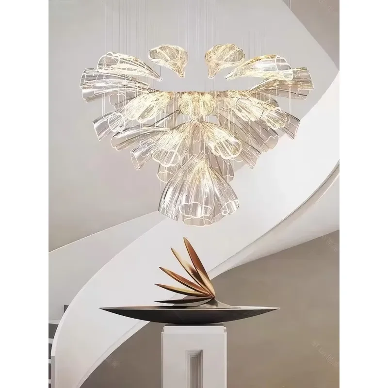 Modern Luxury Grooved Glass Petal Chandelier Hand Carved Crystal Lighting Fixtures