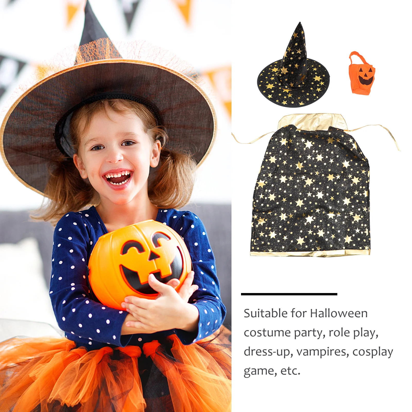

Witch Costume Halloween Cosplay Cloak for Kids Outfits Girls Costumes Set Child
