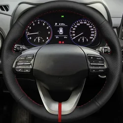 DIY Black Faux Leather Car Accessories Steering Wheel Cover For Hyundai Veloster 2019-2020 i30 2017 2018-2020 Elantra 2019-2020