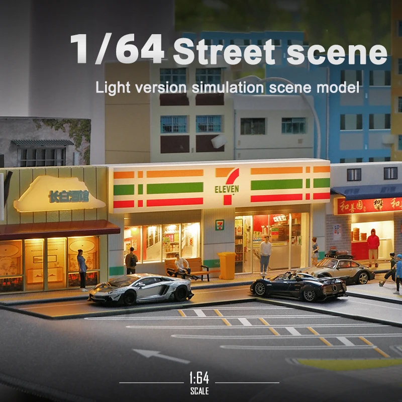 1/64 Convenience Store Model Scene with Light Version Simulation Model Scene Decoration Collect (Excluding dolls and car models)